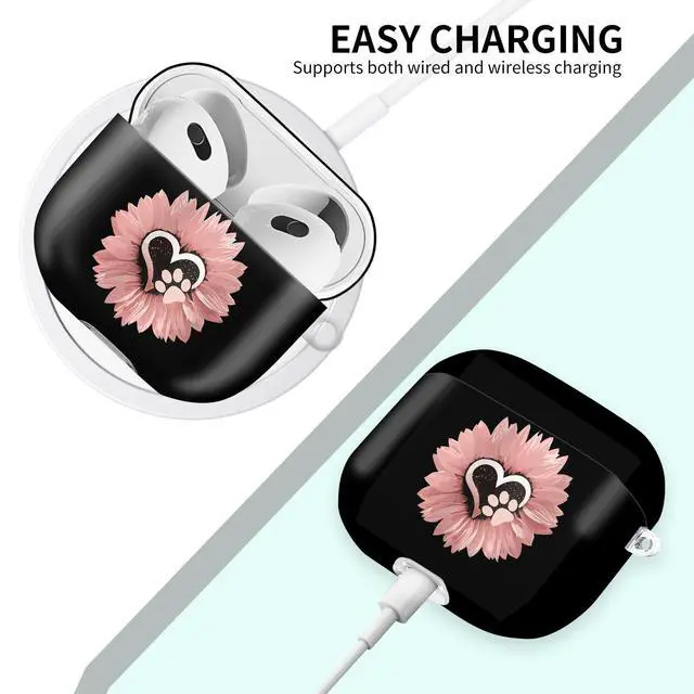 Alt view image 5 of 6 - Case Compatible with AirPod 4 2024, Soft Full Protective Cover with Keychain for Women,Cute AirPod 4 Case Accessories for 4th Generation Charging 2024(Sunflower Pink Flowers Dog paw)