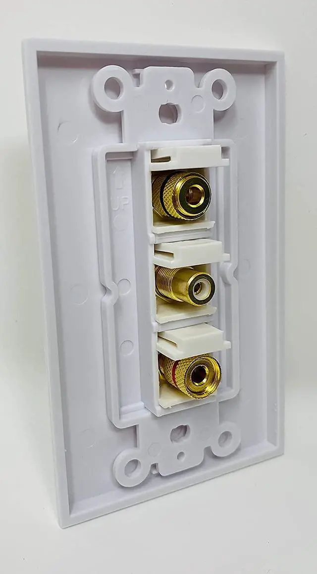 Alt view image 2 of 2 - 1 Port RCA White 2 Port Banana Speaker Decorative Wall Plate - White