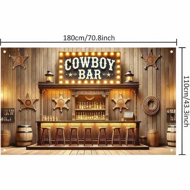 Alt view image 3 of 7 - Cowboy Birthday Backdrop 71x43 in Wild West Party Decor | Birthday Photo Background and Celebration Wall Banner for Party Wall, Photo Booth and Cake Table, Cowboy Style