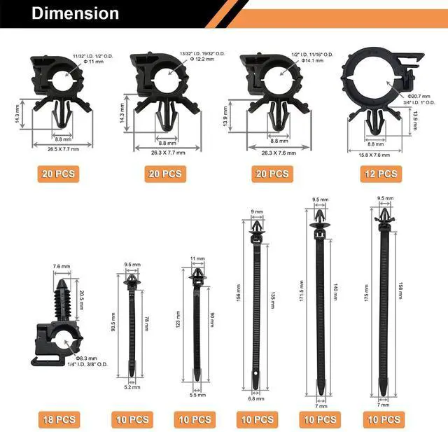 Alt view image 2 of 6 - 140 Pcs Car Wire Loom Routing Clip Push Mount Cable Tie Assortment Heavy Duty Nylon 10 Different Size Automotive Wiring Harness Self Locking Zip Ties Strap Convoluted Conduit Universal Fit
