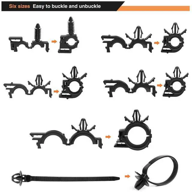 Alt view image 4 of 6 - 140 Pcs Car Wire Loom Routing Clip Push Mount Cable Tie Assortment Heavy Duty Nylon 10 Different Size Automotive Wiring Harness Self Locking Zip Ties Strap Convoluted Conduit Universal Fit