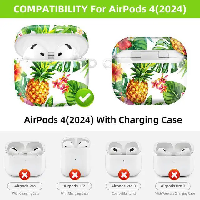 Alt view image 4 of 6 - Case Compatible with AirPod 4 2024, Soft Full Protective Cover with Keychain for Women,Cute AirPod 4 Case Accessories for 4th Generation Charging 2024(Hawaiian Tropical Flower)