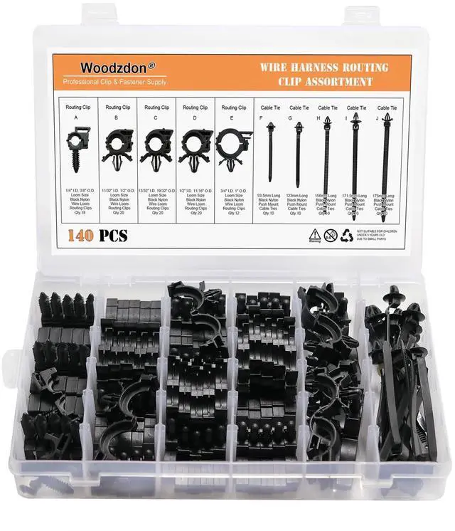 Alt view image 5 of 6 - 140 Pcs Car Wire Loom Routing Clip Push Mount Cable Tie Assortment Heavy Duty Nylon 10 Different Size Automotive Wiring Harness Self Locking Zip Ties Strap Convoluted Conduit Universal Fit