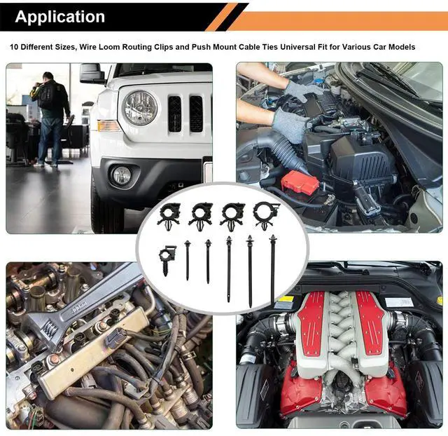 Alt view image 3 of 6 - 140 Pcs Car Wire Loom Routing Clip Push Mount Cable Tie Assortment Heavy Duty Nylon 10 Different Size Automotive Wiring Harness Self Locking Zip Ties Strap Convoluted Conduit Universal Fit