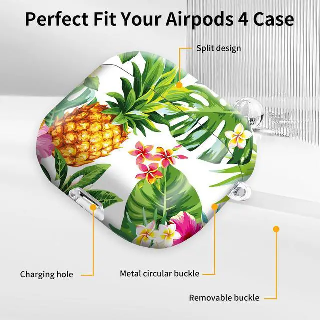 Alt view image 6 of 6 - Case Compatible with AirPod 4 2024, Soft Full Protective Cover with Keychain for Women,Cute AirPod 4 Case Accessories for 4th Generation Charging 2024(Hawaiian Tropical Flower)