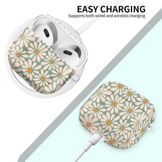 Alt view image 5 of 6 - Case Compatible with AirPod 4 2024, Soft Full Protective Cover with Keychain for Women,Cute AirPod 4 Case Accessories for 4th Generation Charging 2024(Green Floral)