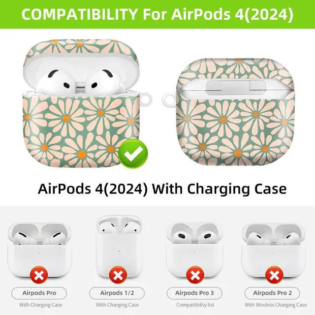 Alt view image 4 of 6 - Case Compatible with AirPod 4 2024, Soft Full Protective Cover with Keychain for Women,Cute AirPod 4 Case Accessories for 4th Generation Charging 2024(Green Floral)