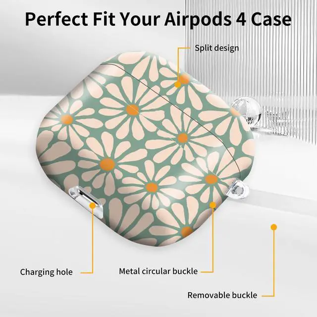 Alt view image 6 of 6 - Case Compatible with AirPod 4 2024, Soft Full Protective Cover with Keychain for Women,Cute AirPod 4 Case Accessories for 4th Generation Charging 2024(Green Floral)