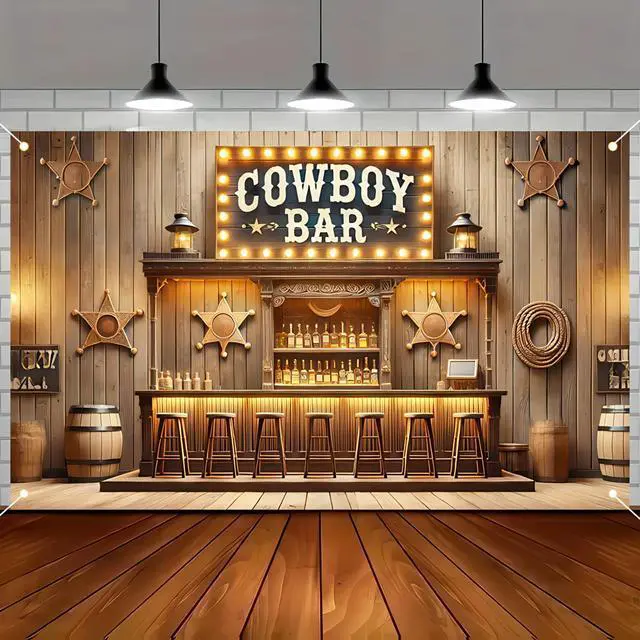 Alt view image 6 of 7 - Cowboy Birthday Backdrop 71x43 in Wild West Party Decor | Birthday Photo Background and Celebration Wall Banner for Party Wall, Photo Booth and Cake Table, Cowboy Style