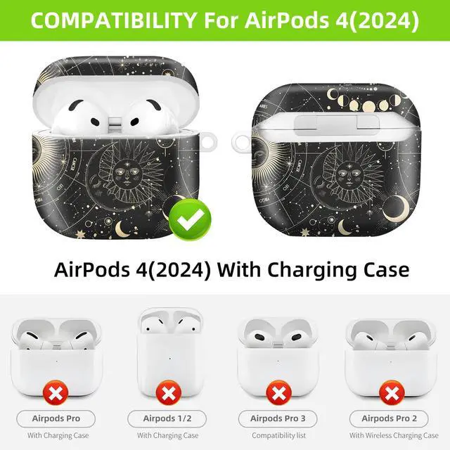 Alt view image 4 of 6 - Case Compatible with AirPod 4 2024, Soft Full Protective Cover with Keychain for Women,Cute AirPod 4 Case Accessories for 4th Generation Charging 2024(Sun Moon)