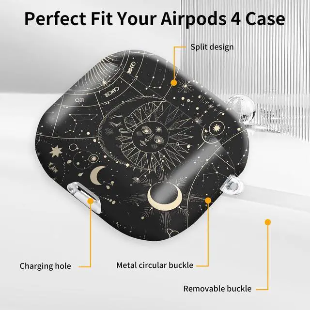 Alt view image 6 of 6 - Case Compatible with AirPod 4 2024, Soft Full Protective Cover with Keychain for Women,Cute AirPod 4 Case Accessories for 4th Generation Charging 2024(Sun Moon)