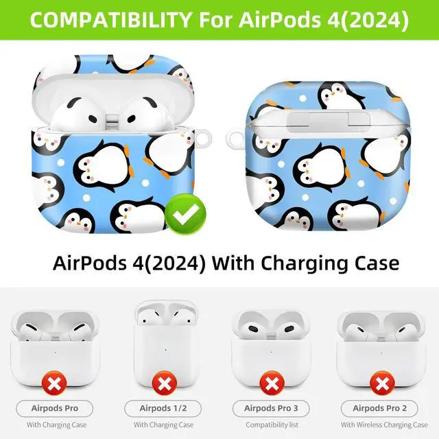 Alt view image 4 of 6 - Case Compatible with AirPod 4 2024, Soft Full Protective Cover with Keychain for Women,Cute AirPod 4 Case Accessories for 4th Generation Charging 2024(Penguin)