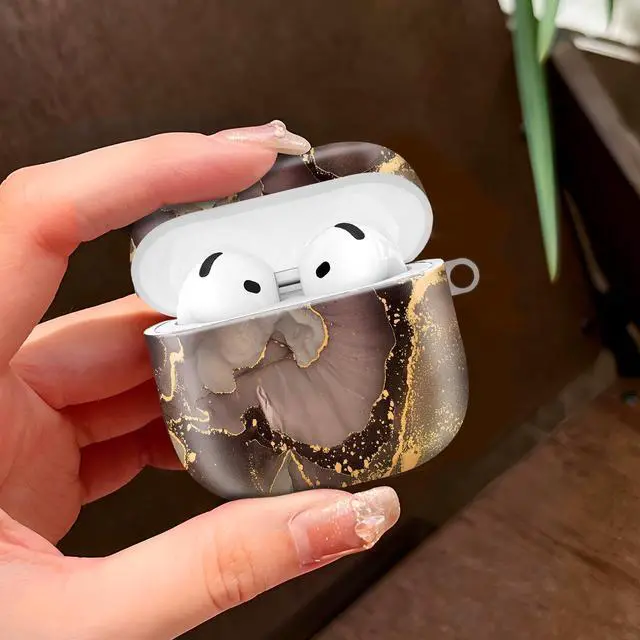Alt view image 2 of 6 - Case Compatible with AirPod 4 2024, Soft Full Protective Cover with Keychain for Women,Cute AirPod 4 Case Accessories for 4th Generation Charging 2024(Natural Luxury Waves Golden Marble)