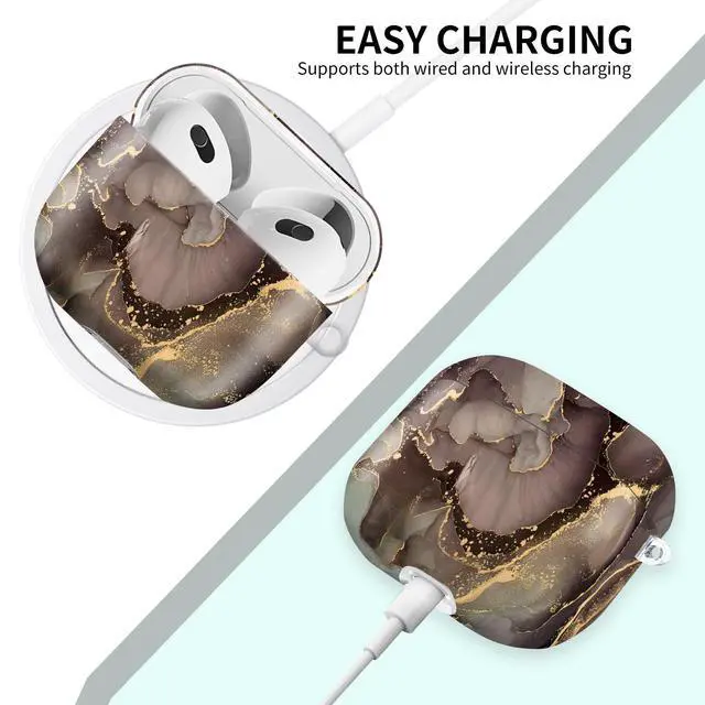 Alt view image 5 of 6 - Case Compatible with AirPod 4 2024, Soft Full Protective Cover with Keychain for Women,Cute AirPod 4 Case Accessories for 4th Generation Charging 2024(Natural Luxury Waves Golden Marble)