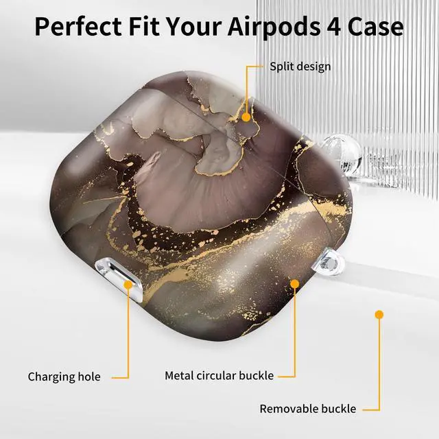 Alt view image 6 of 6 - Case Compatible with AirPod 4 2024, Soft Full Protective Cover with Keychain for Women,Cute AirPod 4 Case Accessories for 4th Generation Charging 2024(Natural Luxury Waves Golden Marble)