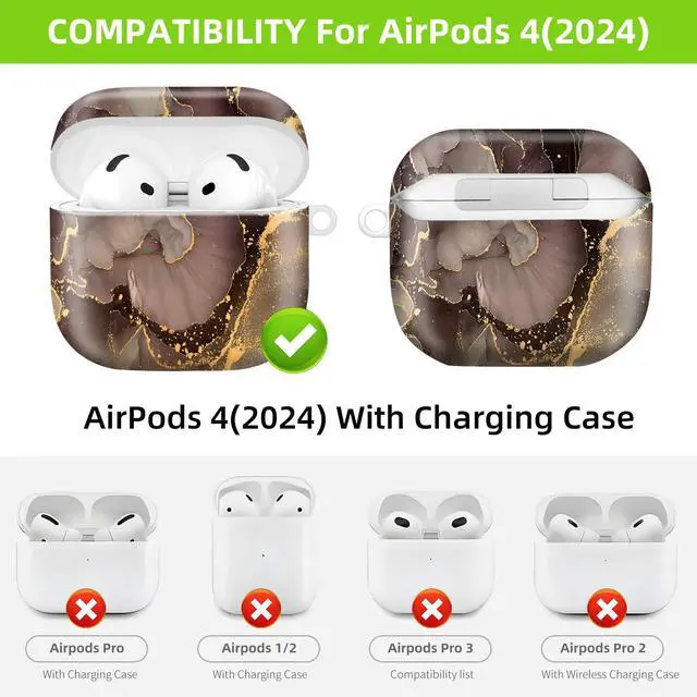 Alt view image 4 of 6 - Case Compatible with AirPod 4 2024, Soft Full Protective Cover with Keychain for Women,Cute AirPod 4 Case Accessories for 4th Generation Charging 2024(Natural Luxury Waves Golden Marble)