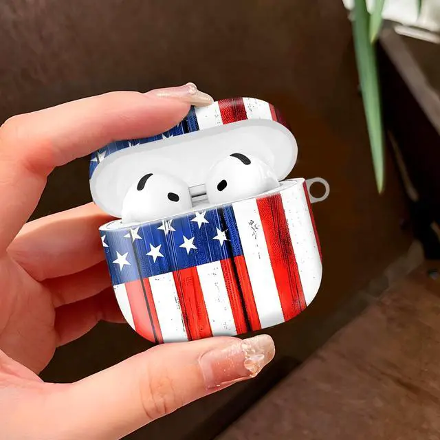 Alt view image 2 of 6 - Case Compatible with AirPod 4 2024, Soft Full Protective Cover with Keychain for Women,Cute AirPod 4 Case Accessories for 4th Generation Charging 2024(Patriotic Rustic Flag)
