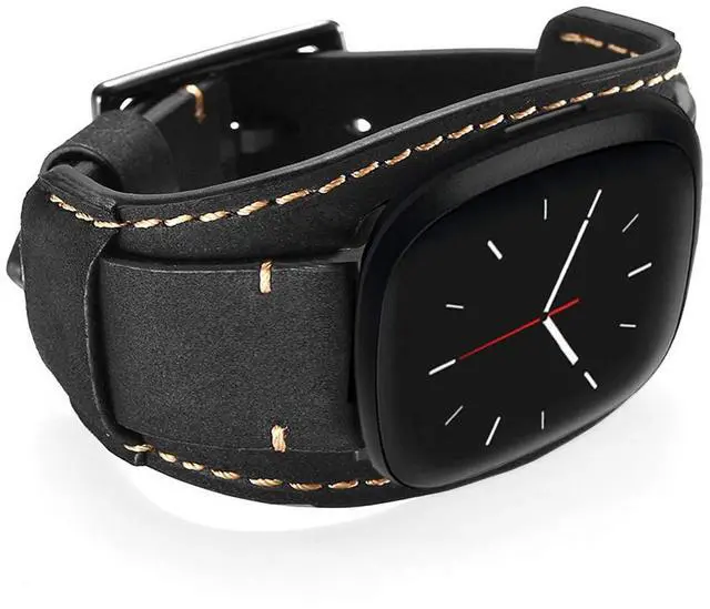 Alt view image 2 of 6 - Compatible with Fitbit Sense/Versa 3 Bands Genuine Leather Cuff Band Replacement Strap with Stainless Steel Clasp Compatible for Fitbit Versa 3 Sense Accessories Men Women