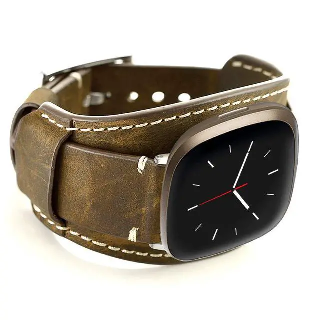 Alt view image 2 of 6 - Compatible with Fitbit Sense/Versa 3 Bands Genuine Leather Cuff Band Replacement Strap with Stainless Steel Clasp Compatible for Fitbit Versa 3 Sense Accessories Men Women