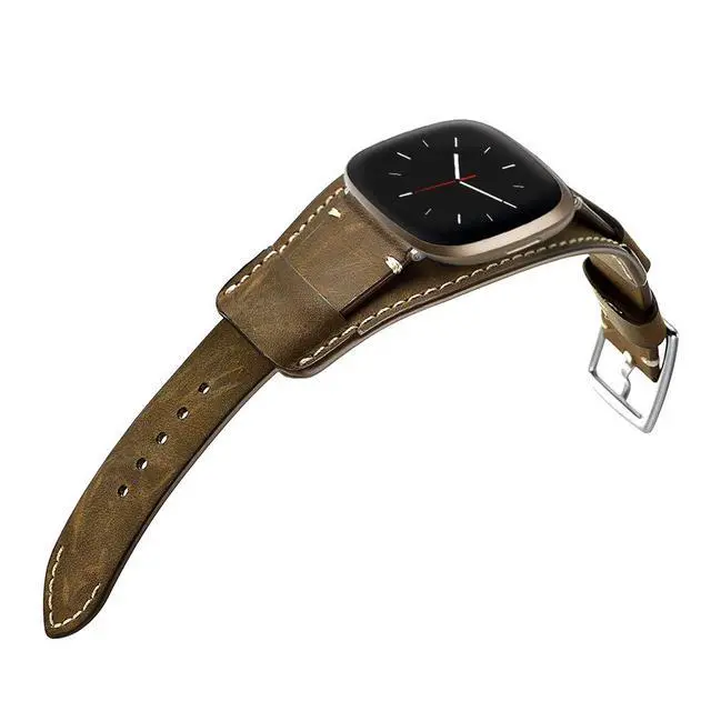 Alt view image 3 of 6 - Compatible with Fitbit Sense/Versa 3 Bands Genuine Leather Cuff Band Replacement Strap with Stainless Steel Clasp Compatible for Fitbit Versa 3 Sense Accessories Men Women