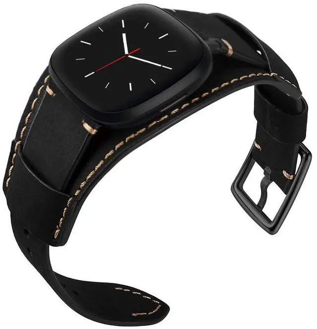 Alt view image 3 of 6 - Compatible with Fitbit Sense/Versa 3 Bands Genuine Leather Cuff Band Replacement Strap with Stainless Steel Clasp Compatible for Fitbit Versa 3 Sense Accessories Men Women