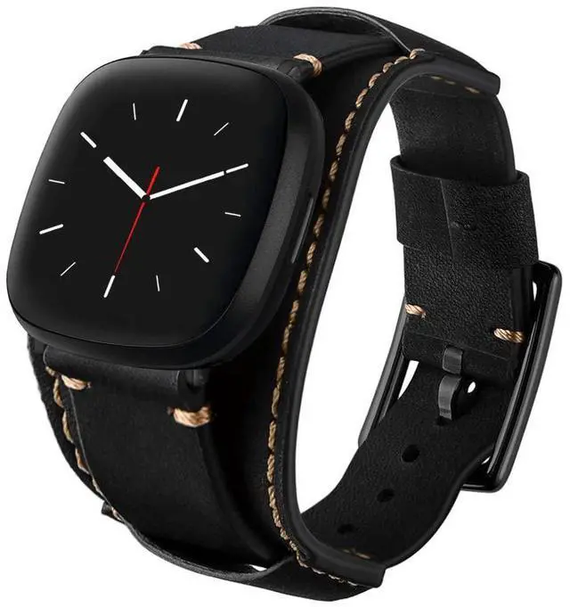 Main image of Compatible with Fitbit Sense/Versa 3 Bands Genuine Leather Cuff Band Replacement Strap with Stainless Steel Clasp Compatible for Fitbit Versa 3 Sense Accessories Men Women