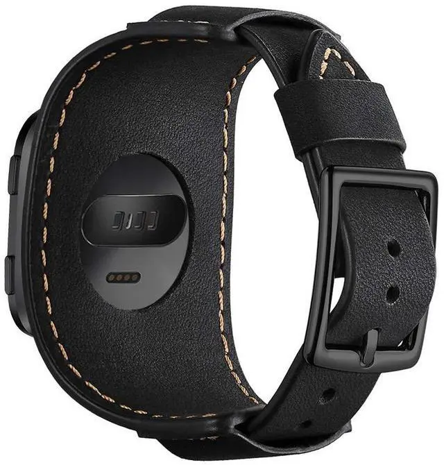 Alt view image 4 of 6 - Compatible with Fitbit Sense/Versa 3 Bands Genuine Leather Cuff Band Replacement Strap with Stainless Steel Clasp Compatible for Fitbit Versa 3 Sense Accessories Men Women