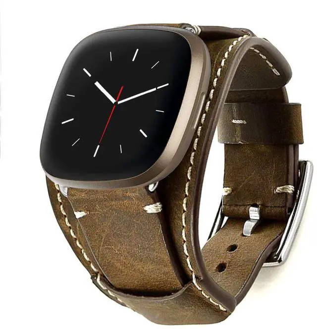 Main image of Compatible with Fitbit Sense/Versa 3 Bands Genuine Leather Cuff Band Replacement Strap with Stainless Steel Clasp Compatible for Fitbit Versa 3 Sense Accessories Men Women