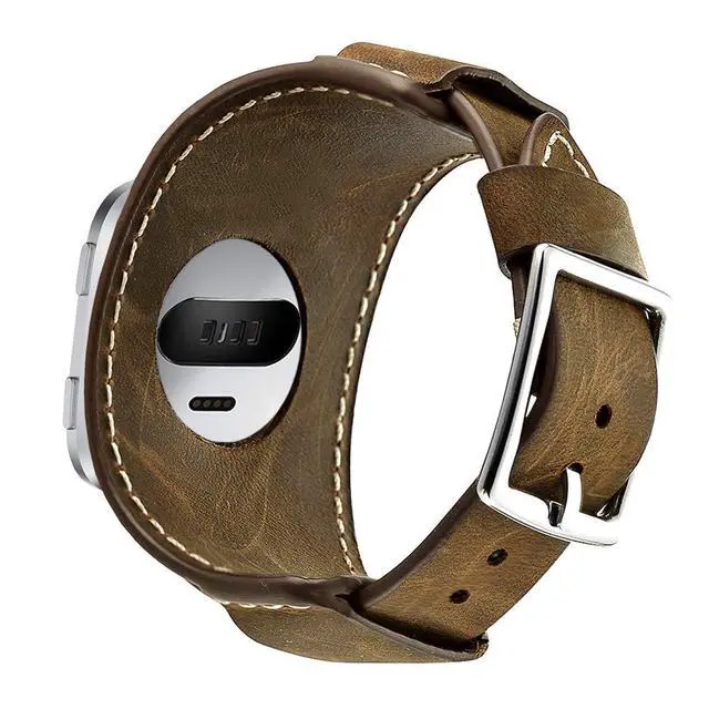 Alt view image 4 of 6 - Compatible with Fitbit Sense/Versa 3 Bands Genuine Leather Cuff Band Replacement Strap with Stainless Steel Clasp Compatible for Fitbit Versa 3 Sense Accessories Men Women