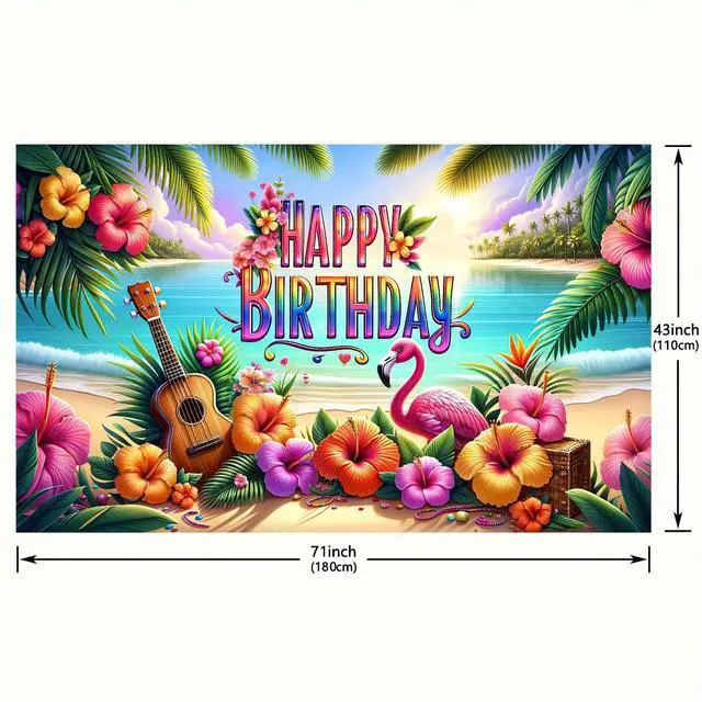 Alt view image 5 of 5 - Hawaiian Birthday Banner 71x43 Inch Luau Party Decorations | Hawaiian Party Decorations Tropical Backdrop Summer Backdrop for Pool Party Backyard Summer Beach Outdoor Photo Booth