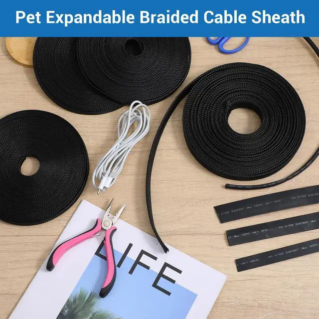 Alt view image 7 of 7 - 131 ft Expandable Braided Cable Sleeve Wire Loom PET Wiring Sleeving, Mesh Automotive Split Sheathing Wrap Management Heat Shrink for Television Audio Computer Cable (1/2 in, 1/4 in, 3/8 in, 3/4 in)