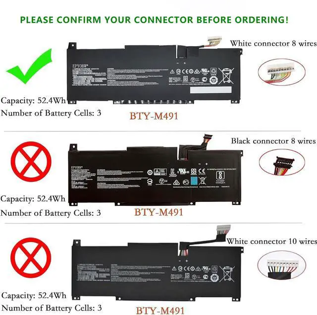 Alt view image 2 of 7 - BTY-M491 Laptop Battery Replacement for MSI Model 15 A4M A4MW A5M A5MU A10M A10RAS A10RB A10RD A11MU A11SBU A11SB Summit B15 A11M Stealth Series 15M 3ICP6/71/74 11.4V 52.4Wh 4600mAh