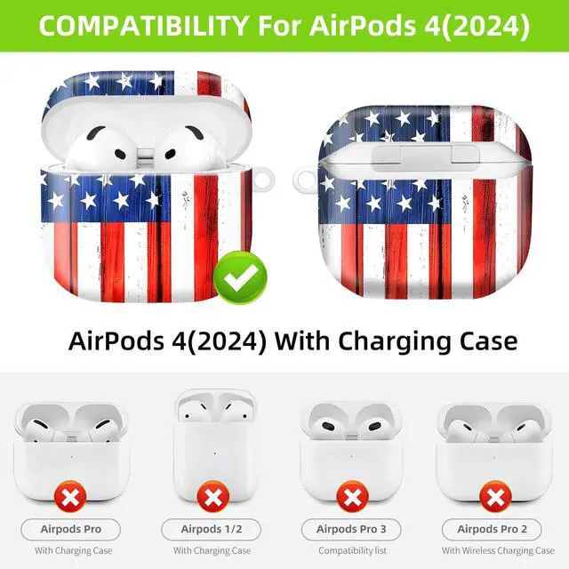 Alt view image 4 of 6 - Case Compatible with AirPod 4 2024, Soft Full Protective Cover with Keychain for Women,Cute AirPod 4 Case Accessories for 4th Generation Charging 2024(Patriotic Rustic Flag)