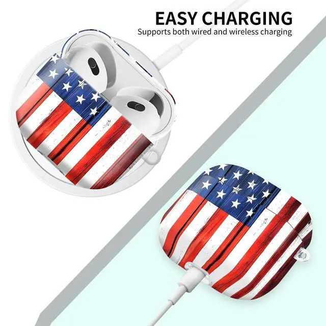 Alt view image 5 of 6 - Case Compatible with AirPod 4 2024, Soft Full Protective Cover with Keychain for Women,Cute AirPod 4 Case Accessories for 4th Generation Charging 2024(Patriotic Rustic Flag)