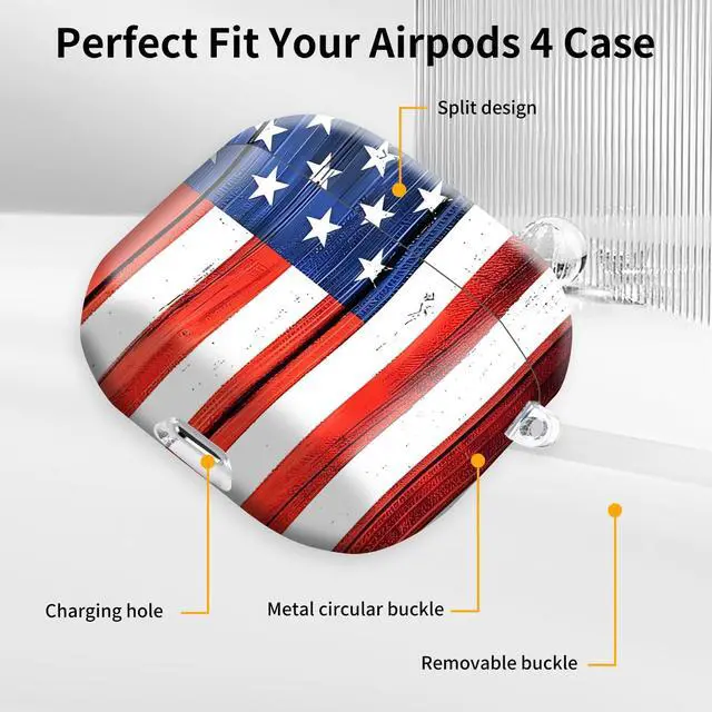 Alt view image 6 of 6 - Case Compatible with AirPod 4 2024, Soft Full Protective Cover with Keychain for Women,Cute AirPod 4 Case Accessories for 4th Generation Charging 2024(Patriotic Rustic Flag)