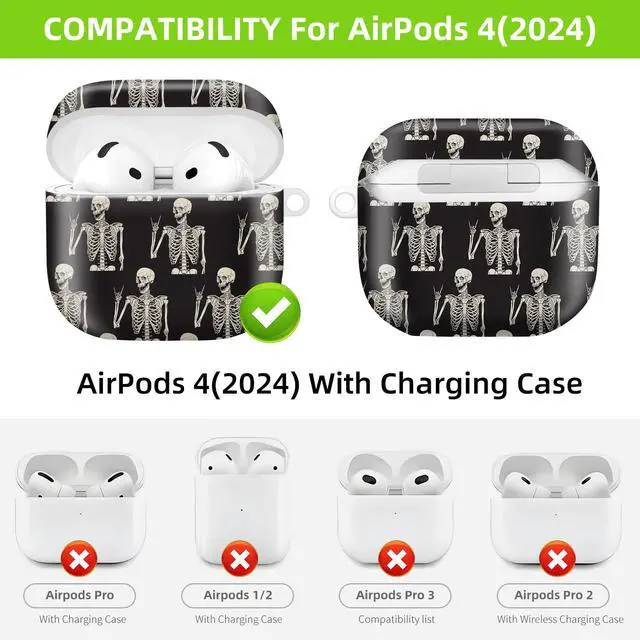 Alt view image 4 of 6 - Case Compatible with AirPod 4 2024, Soft Full Protective Cover with Keychain for Women,Cute AirPod 4 Case Accessories for 4th Generation Charging 2024(Skull Human Skeleton)
