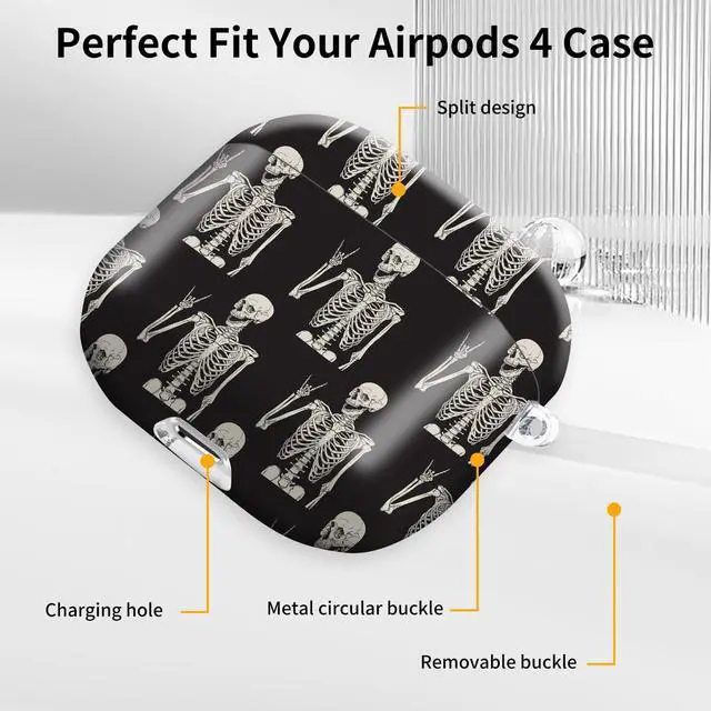 Alt view image 6 of 6 - Case Compatible with AirPod 4 2024, Soft Full Protective Cover with Keychain for Women,Cute AirPod 4 Case Accessories for 4th Generation Charging 2024(Skull Human Skeleton)