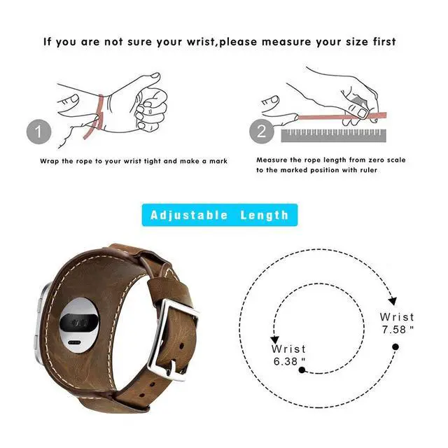 Alt view image 6 of 6 - Compatible with Fitbit Sense/Versa 3 Bands Genuine Leather Cuff Band Replacement Strap with Stainless Steel Clasp Compatible for Fitbit Versa 3 Sense Accessories Men Women