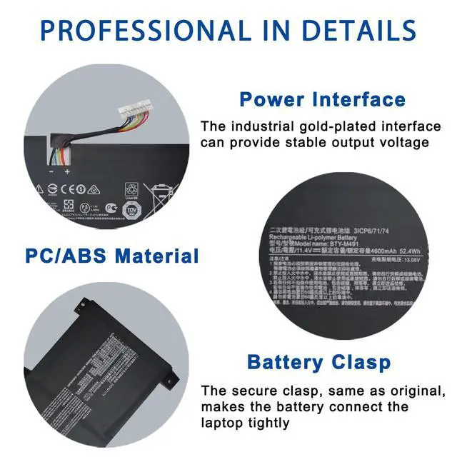 Alt view image 6 of 7 - BTY-M491 Laptop Battery Replacement for MSI Model 15 A4M A4MW A5M A5MU A10M A10RAS A10RB A10RD A11MU A11SBU A11SB Summit B15 A11M Stealth Series 15M 3ICP6/71/74 11.4V 52.4Wh 4600mAh