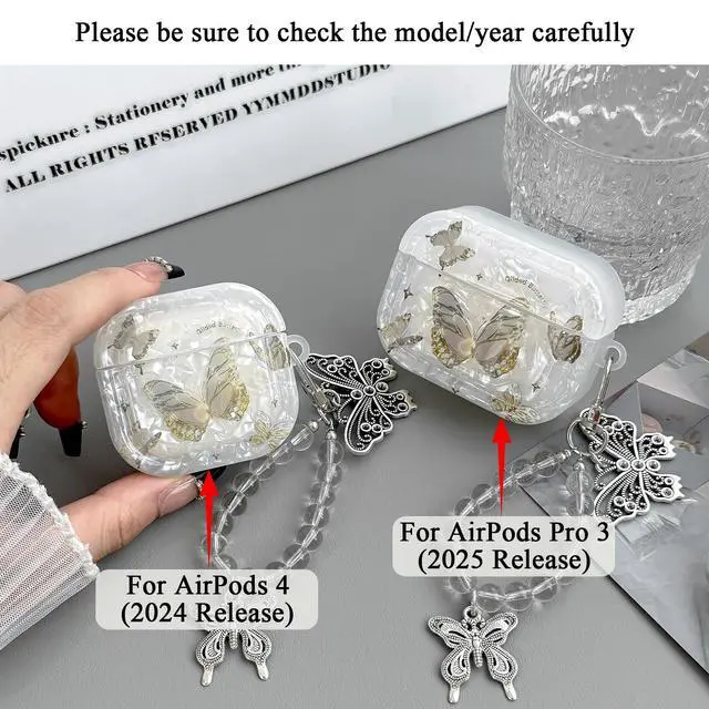 Alt view image 2 of 6 - Compatible with AirPods Pro 3 Case with Keychain and Cleaner Kit, Cute Clear Butterfly Pattern Protective Cover for Women and Girls (White, for AirPods Pro 3)