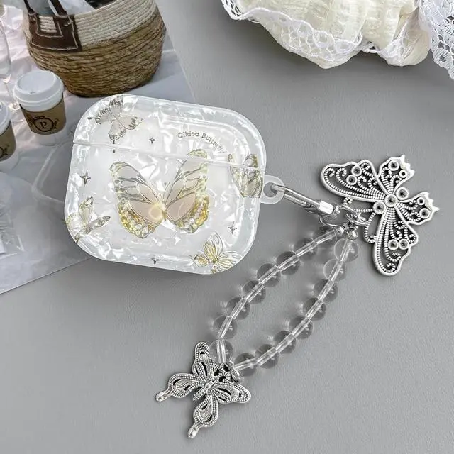 Alt view image 4 of 6 - Compatible with AirPods Pro 3 Case with Keychain and Cleaner Kit, Cute Clear Butterfly Pattern Protective Cover for Women and Girls (White, for AirPods Pro 3)