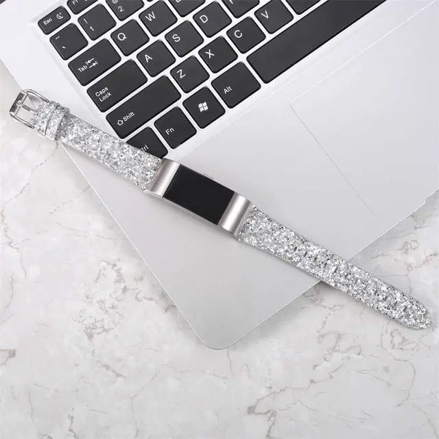 Alt view image 3 of 3 - Bling Bands Compatible with Fitbit Charge 2 Band, Women Strap Shiny Glitter Leather Replacement Bands Compatible with Fitbit Charge 2 Wristbands