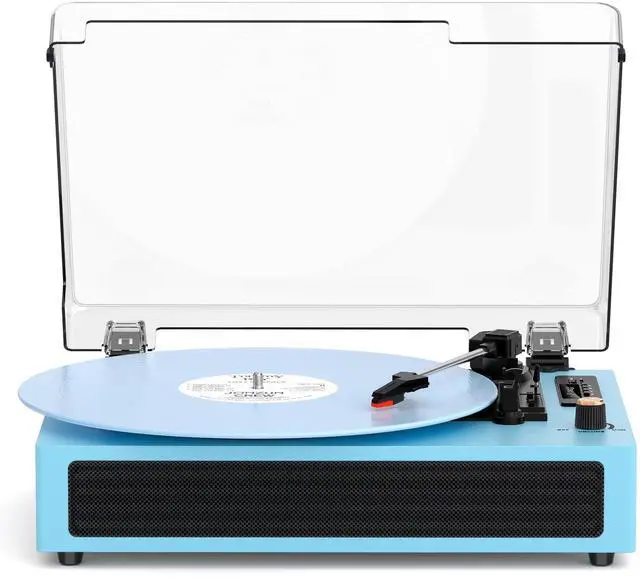 Main image of Bluetooth Turntable Vinyl Record Player, 3-Speed Record Player with Built-in Speakers,USB Recording, AUX in Auto Stop, Belt-Drive LP Player Blue