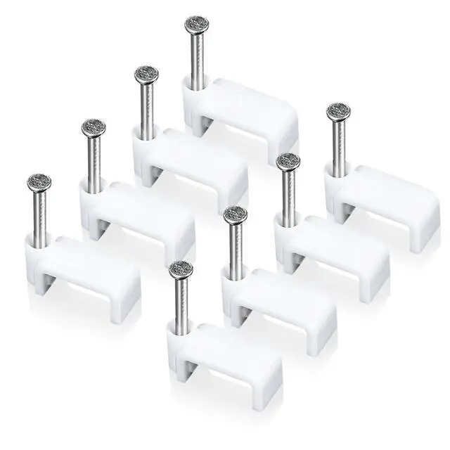 Alt view image 2 of 5 - 230Pcs Cable Clips with Nails, Square Shape Wire Tacks for Cable Management, 5mm 6mm 7mm 8mm 10mm Ethernet Coaxial TV Telephone Printer Cord Holder, White Cable Staples for Wall Wood Plaster