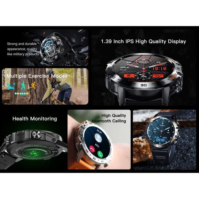 Alt view image 3 of 6 - K52 Smart Watch for Men, Outdoor Bluetooth Sports Watches, 1.39in HD Fitness Sleep Monitor for Android iOS, with Pedometer Sport Mode