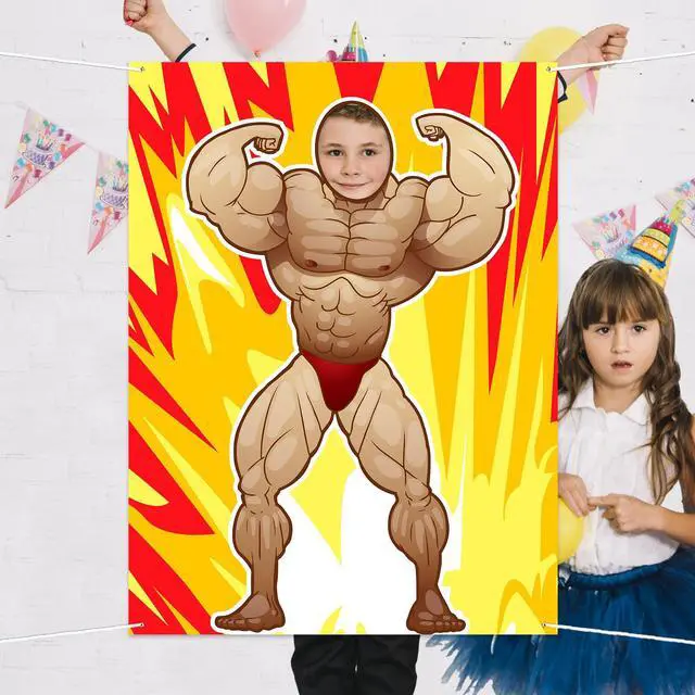 Alt view image 4 of 7 - Fitness Photo Banner Backdrop Background Bodybuilder Pretend Play Party Game Gym Exercise Sports Muscle Theme Decor for Wrestling Party Birthday Party Photo Booth Props Favors Supplies Decorations