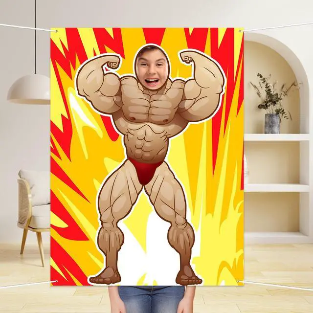 Alt view image 6 of 7 - Fitness Photo Banner Backdrop Background Bodybuilder Pretend Play Party Game Gym Exercise Sports Muscle Theme Decor for Wrestling Party Birthday Party Photo Booth Props Favors Supplies Decorations