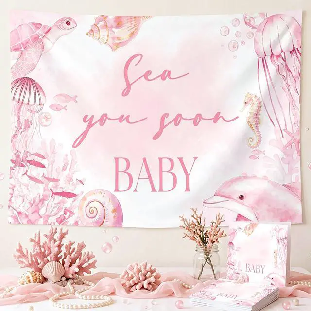 Main image of Sea You Soon Baby Shower Decorations Ocean Baby Shower Backdrop Banner Sign | 5x3ft Sea You Soon Backdrop Sign Ocean Under The Sea Baby Shower Decorations Summer Welcome Newborn Baby Party Supplies