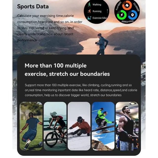 Alt view image 6 of 6 - K52 Smart Watch for Men, Outdoor Bluetooth Sports Watches, 1.39in HD Fitness Sleep Monitor for Android iOS, with Pedometer Sport Mode