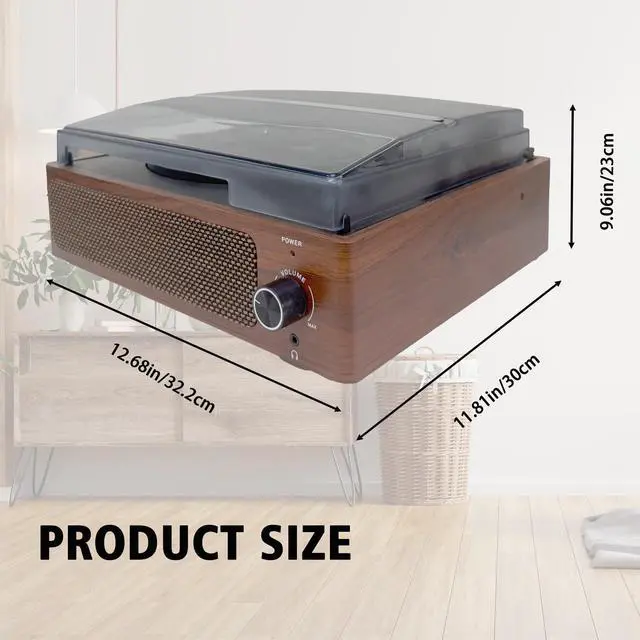 Alt view image 2 of 7 - Vintage Vinyl Record Player Built-in Stereo Speakers and 3-Speed Belt-Drive for Vinyl Records,Vinyl LP Player with Enhanced Sound, Aux-in & RCA